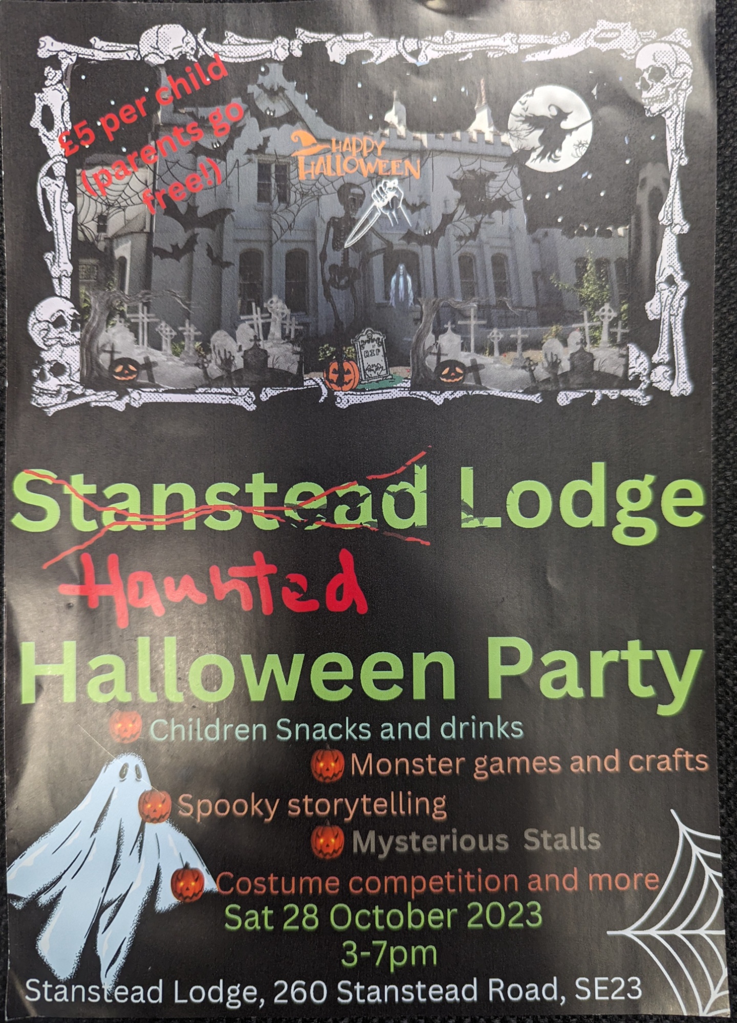 Halloween party - Stansted Lodge leaflet